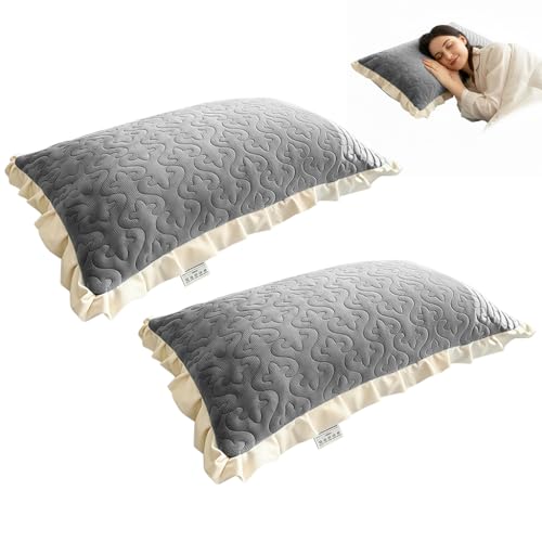 HASTHIP® Velvet Pillow Covers 18 x 29'', Elegant Crinkle Edge Design, Soft Decorative Bedding Pillow Slipcovers for Sofa, Bed, and Home Decor, Pack of 2, Grey