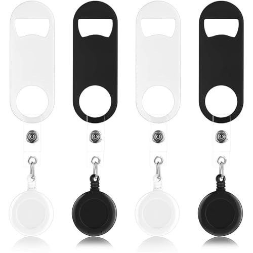 Supvox® 4Pcs Flat Bottle Opener with 8 Pieces Round Badge for Kitchen Restaurant Home Anniversaries Supplies Party Gifts(Black * 2+White * 2)