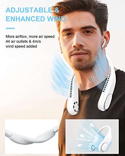 HASTHIP® Portable Neck Fan Bladeless, 4000mAh Hands-Free USB Rechargeable Fan with 3 Speeds Change & 360° Twist, Lightweight Silicone Neck Cooling Fan for Travel, Walking, Commuting, Indoor Use, White