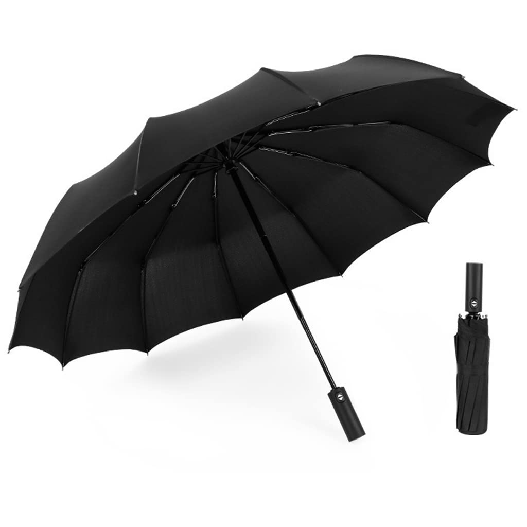 PALAY® Large Windproof Umbrella, Wind Resistant Compact Travel Folding Umbrellas, Ladies Auto Open Close with 12 Reinforced Fiberglass Ribs for Men, Women, Girls (Black)