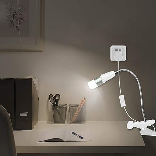 ELEPHANTBOAT® E27 Clamp Incandescent Light Holder With Metal Clip 360 Flexible Gooseneck And Switch Bulb Plug Socket Desk Base White 3PCS