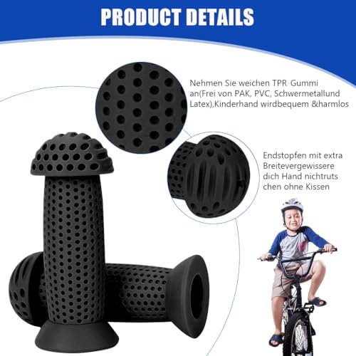 Proberos® Bike Handle Grips 3.9 inches Soft Silicone Porous Anti-Slip Universal Children's Bicycle for Scooter Tricycle Balance Bike Black 3PCS
