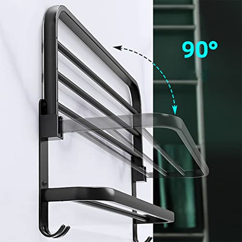 HASTHIP® Stainless Steel Towel Hanger for Bathroom, Towel Rack with Two Towel Bars & Hook for Bathroom Lavatory Wall Mounted Towel Rack, 2-Tier (Matte Black)