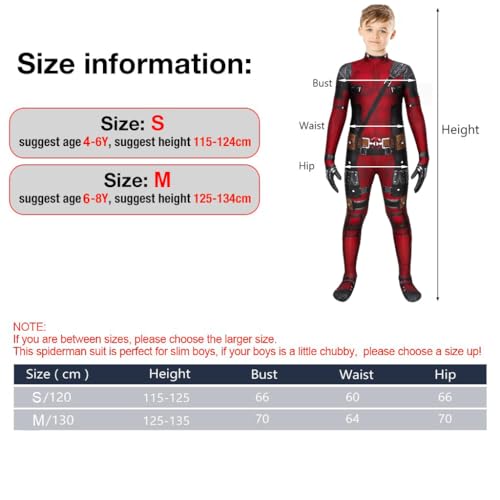 FANCYKU® Kids Deadpool Costume Suit Mask Halloween Cosplay for Boys 3D Digital Print Jumpsuit Outfit Girls Christmas Gift Size 130cm Red Black Cotton 2PCS