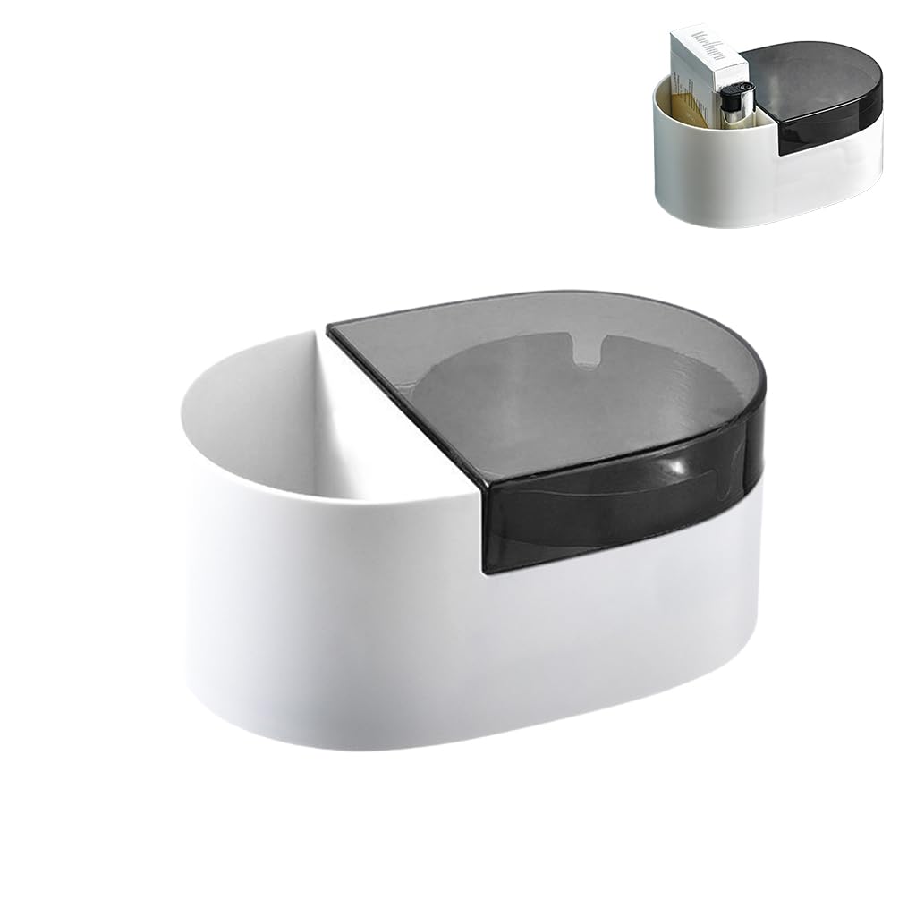 HASTHIP Wall Ashtray for Bathroom Balcony and RV featuring No Drill Adhesive Mount | Detachable Stainless Steel Tray with Lid