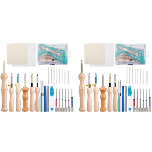 HASTHIP® 70PCS Embroidery Punch Needle Kit Tool Kits Include Wooden Handle Pen Set Big Eye Needles with Cloth for Adults Beginner