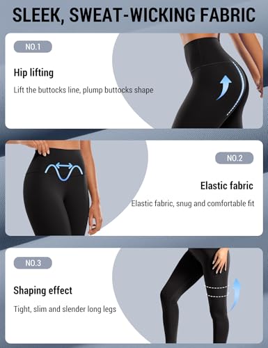 Venzina® Women's Legging Yoga Pants, Fashion Stretchy Taceless Sport Leggings, Tummy Control & Butt Lifting, 7/8 Length High-Waisted Leggings for Yoga, Workout, Running, Jogging, Black-XXL