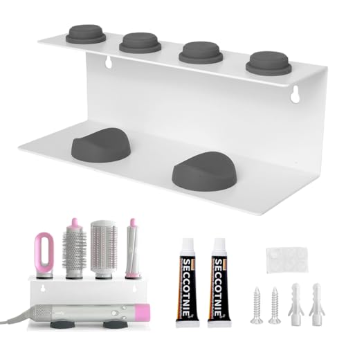 MAYCREATE® Curling Iron Holder Attachments Compatible with Dys*n Airwrap Organizer Stand on Desktop, Hair Wrap Storage Rack Accessories Wall Mounted-White