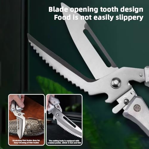 HASTHIP® Heavy Duty Detachable Kitchen Shears, Poultry Scissors, Multi-Purpose Kitchen Scissors, Spring-Loaded Stainless Steel with Ergonomic Handle (Silver)