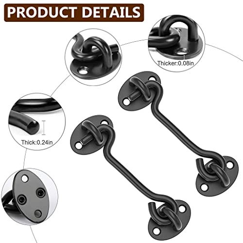 HASTHIP® 2Pcs 4 Inch Sliding Door Lock, Barn Door Lock Gate Latch, Gate Hooks and Eyes, Rust-Resistant Metal Gate Latch with Screws, Privacy Hooks Latch for Door, Window, Cabin, Barn (Black)