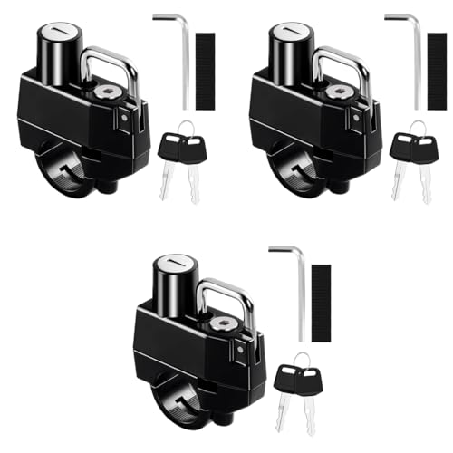 STHIRA® Helmet Lock for Bike Handle Bar Aluminum Alloy Locker with 2 Keys Easy Install for Two Wheeler Rustproof Anti-Theft Safety for Bikes E-Bikes Scooters 3PCS