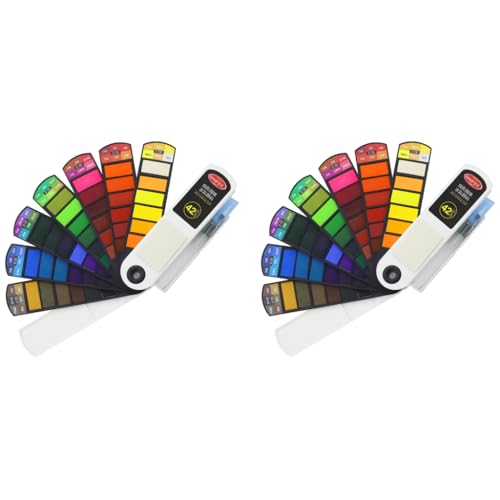 HASTHIP® 42 Colors Foldable Solid Watercolor Paint Set with Refillable Water Brush Pen and Absorbent Sponge Travel for Students Adults Beginners Artist Field Sketch 2 PCS