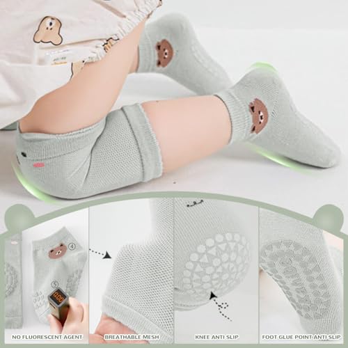 SNOWIE SOFT Baby Socks & Baby Crawling Knee Pads Summer Breathable Cotton Socks Anti-slip Design Knee Protector Cartoon Toddlers Socks Baby Knee Sleeves Shower Gift for Baby 0-12 Month
