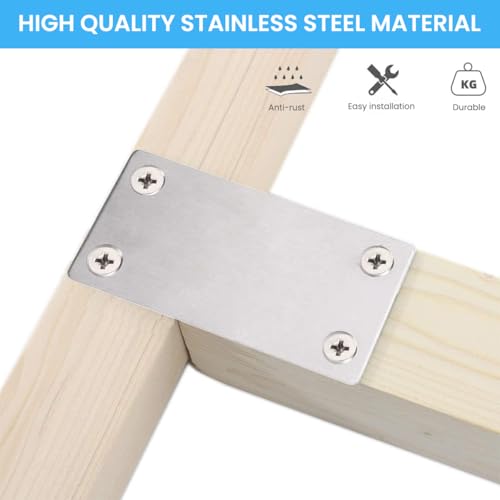 Serplex® 60PCS Furniture Mounting Plates with Screws 1.3mm Thickness Stainless Steel Metal Straight Brace Mending Fixing Corner for Wood Shelves Cabinet 2.4inch x 1.5inch