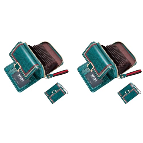 PALAY® Women Wallet Bi-fold Leather Wallet for Women Turquoise Vintage Card Bag Large Capacity Safe with RFID Blocking X 2