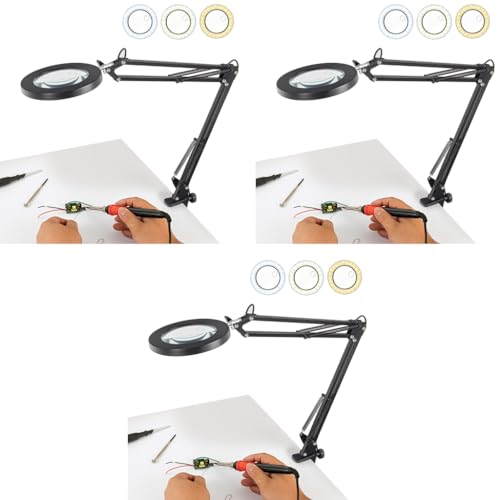 HASTHIP® 15X Desk LED Magnifier with Flexible Arm USB 3-Color with Controller Mounted Magnifying Glass Table Lamp for Repairing Reading DIY Crafting 3 PCS