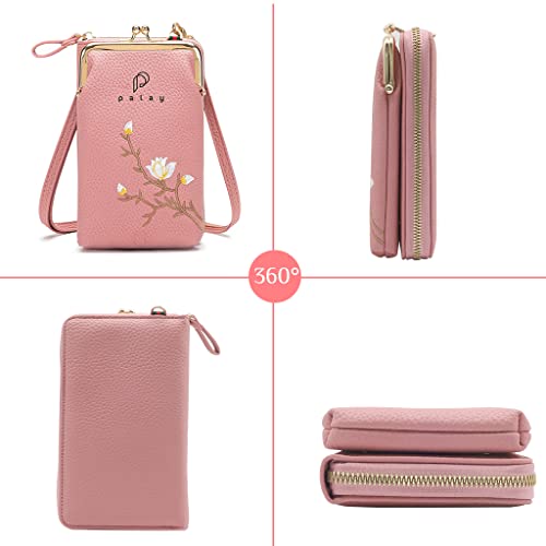 PALAY® Womens Small Cross-Body Phone Bag Stylish PU Leather Mobile Cell Holder Pocket Purse Wallet Sling Mini Shoulder Bags Pink 3 PCS