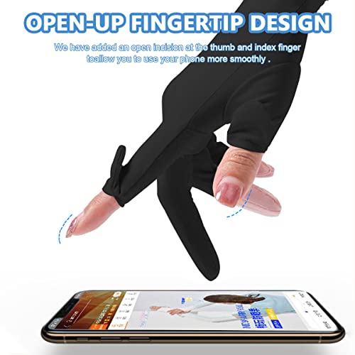 PALAY® Sun Protection Gloves for Women Non-Slip Touch Screen Breathable Silk Cooling Outdoor Full Finger Gloves for Cycling Driving Fishing Black Snap Button Closure X2