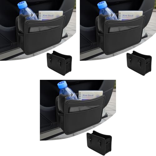 STHIRA® Car Organizer Pouch Clip-On Collapsible PU Leather Dustbin Multipurpose Trash Bin Ideal for Door Backseat 21cm x 3cm x 14.5cm 3PCS