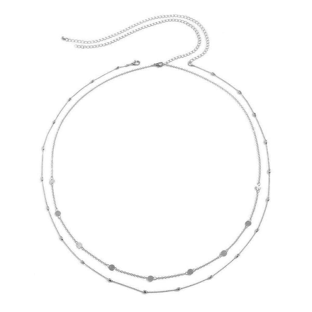 SANNIDHI Waist Chain for Women with 2 Layer Coin Sequin Design in Silver 26.5–33 inch | Beach and Party Jewelry