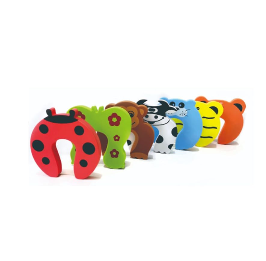 ZIBUYU Baby Proof Foam Door Guards 4PC for Toddler Safety with Cartoon Animal Design | Soft EVA Finger Pinch Protectors