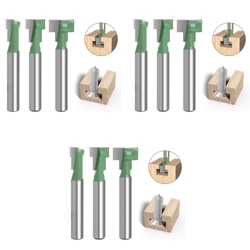 Serplex® 9PCS Router Bits Universal 1/4 Inch Shank Bit Set 5/16 3/8 1/2 Diameter Hole Cutter Blade for Wood Hex Bolt T-Track Slotting Milling Cutters Set