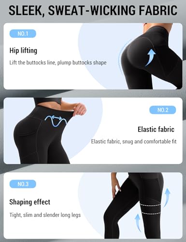 Venzina® Women's Legging Running Pants with Pocket, Stretchy Taceless Sport Leggings, Tummy Control & Butt Lifting, Full Length Fashion High-Waisted Leggings, Black-L