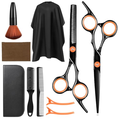 MAYCREATE® Hair Cutting Scissors Kits, Professional 10 Pcs Hair Dressing Scissors Barber Kit with Hairdressing Scissor for Men Women Adult Kids Home Hair Cut Kit at Home, with Storage Bag