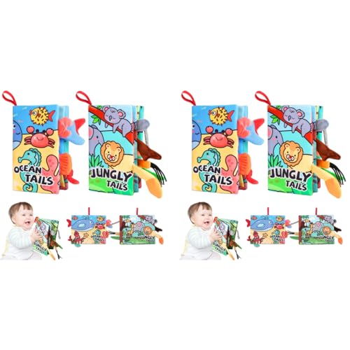 SNOWIE SOFT® 4PCS Cloth Books for Babies 0 to 3 Years Sensory 6-12 Months with 3D Touch Feel High Contrast Dimensional Built in Rustling Sound Early Educational Waterproof Toy