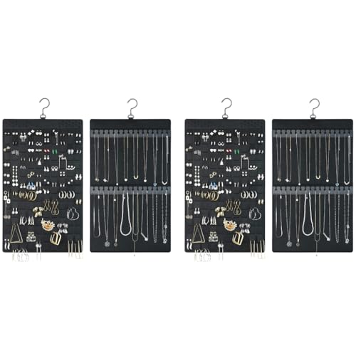 HASTHIP® 2PCS Hanging Jewellery Organiser Dual-Sided Necklace Earrings Large Felt Hanger for Closet Wall Door Holds Up to 300 Pairs and 30 Necklaces
