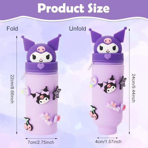 PATPAT® Pencil Pouch for Kids DIY San-Rio Cartoon Kawaii Silicone Pencil Pouch Fun Pen Holder with Ku-romi Charms School Stationeries Bag Gift