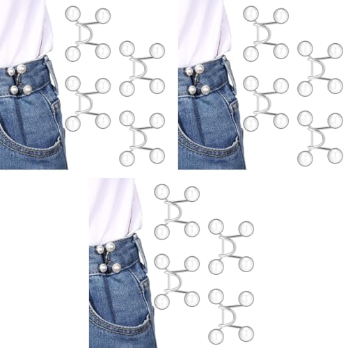 SANNIDHI® 4 Pairs Jeans Tightening Clips Adjustable Waist Buckles for Pants Pearl Waist Buckle Jeans Waist Tightener No Sewing Jean Buttons Make the Waist Fit for Skirt Pants Robe X3