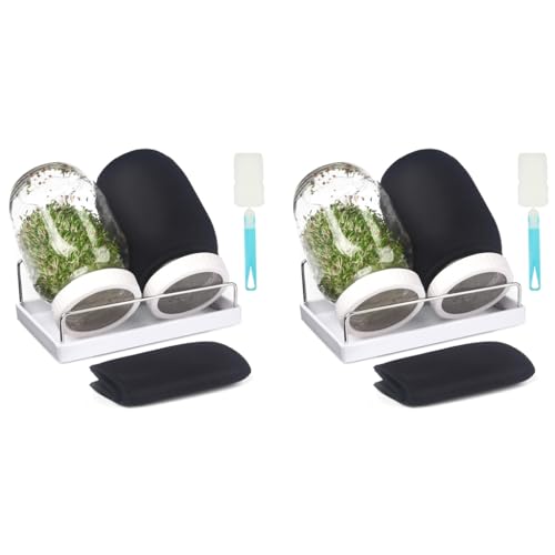 HASTHIP® Seed Sprouting Jar Kit Bean Sprouts Maker 32OZ Glass with Ventilation Mesh Screen Lids Light Shield Brush for Homemade Edible 2 PCS