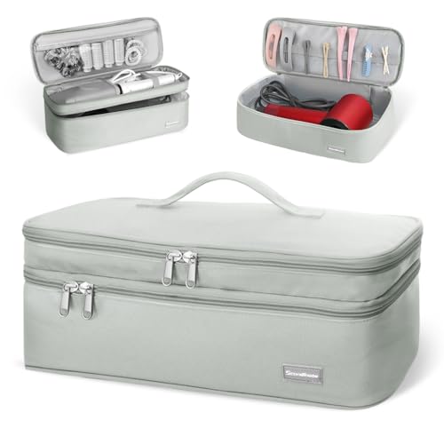 PALAY® Estuche de viaje para secador de pelo Dyson Airwrap, Shark Flexstyle, doble capa, accesorios para el cabello, bolsa de almacenamiento para secador Revlon, organizador de estilo, color gris