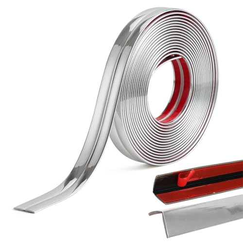 HASTHIP® 9.84ft Wall Molding Trim Waterproof  L-Corner Trim Self-adhesive PVC Corner Guard Cuttable Customized Waterproof Flexible Wall Molding Trim, Silver