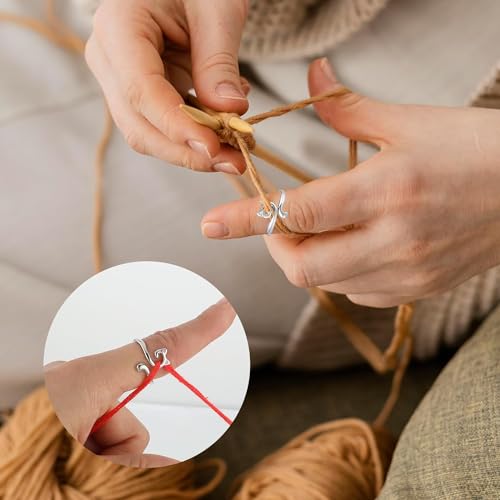HASTHIP® 9PCS Crochet Rings for Tension Cute Cat Ring Adjustable Crochet Ring for Finger Metal Open Yarn Guide Crochet Rings Braided Faster Knitting Accessories for Crochet Mother Grandma Gifts