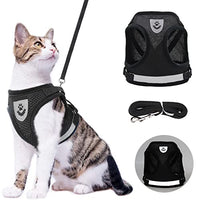 Qpets® Cat Harness for Small Dogs, Adjustable Cat Belt with Safety Reflective Strip, Breathable Mesh Fabric Cat Accessories, Cat Vest Harness with Cat Leash (Black, Suitable for 1-2.5 kg)