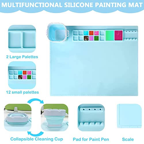 HASTHIP® 50 * 40cm Silicone Craft Mat for Painting Play Doh Clay Kids Non-Stick Multipurpose Sheet with Cleaning Cup Color Mixing Plate Arts Crafts Resin Casting 3PCS