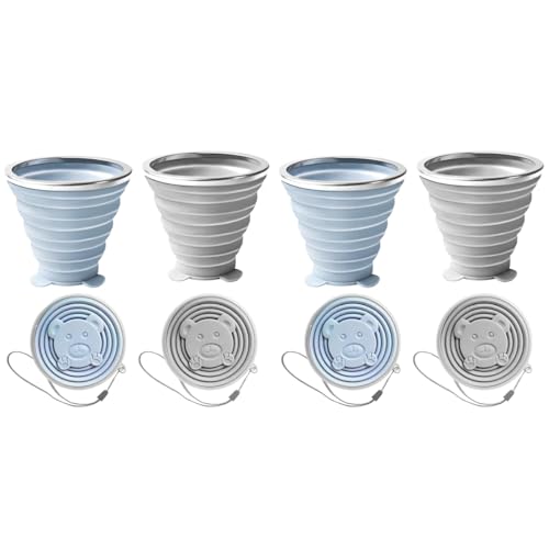 HASTHIP® 4 Pack Collapsible Cup for Travel Accessories Small Silicone Foldable Glass Cup with Lids Camping Accessories for Outdoor Reusable Expandable Drinking Cup for Travel Outdoor Camping