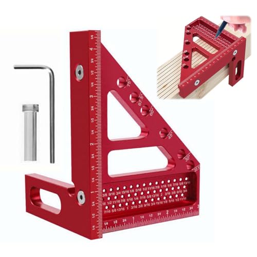 Serplex® Woodworking Triangle Ruler Scribing Ruler Aluminum Alloy Etched Metric Scale Triangle Ruler Multifunctional Drill Guide Ruler Gauge