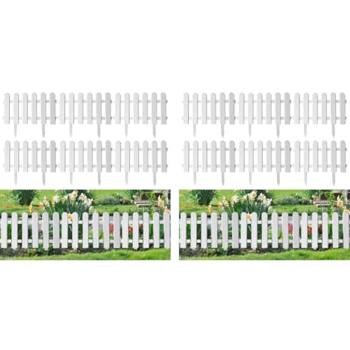 HASTHIP® 12PCS Garden Fence Outdoor Border 50x30cm Connectable Plant Partition Fences Decorative White PVC for Flower Bed Green House Porch