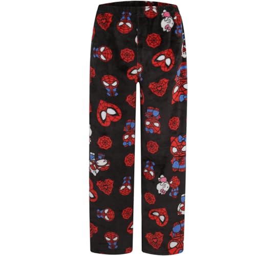 SANNIDHI® Women's Pajama Pants, Soft Flannel Cartoon Printed Pajamas Pants, Elastic Waist, Comfort Homewear Lounge Sleep Bottoms Pajama Pants, L, Black