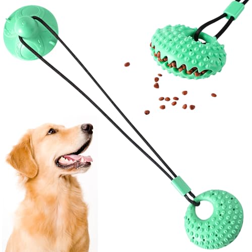 Qpets® Dog Chew Toy with Suction Cup Dog Ball Toy TPR Safe Tear Resistant Tug Toy Interactive Suction Cup Chew Toy Self-Play Suction Cup Ball for Dogs Dog Toy with Suction Base