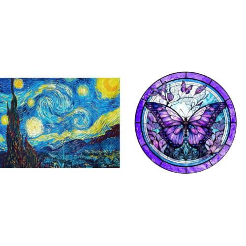 HASTHIP® 5D Diamond Painting Kit Combo – Starry Night Van Gogh (30x40cm) & Butterfly (14x14in) Art Set for DIY Crafts, Journaling, Scrapbooking, Home Wall Decor, Gift for Kids & Adults