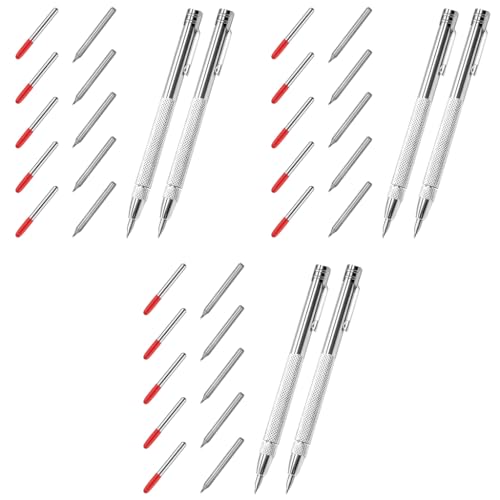 Serplex® 6PCS Tungsten Scribers with 10 Interchangeable Tips Anti-Slip Pocket Scriber with Strong Magnet Cap Multipurpose Carbide for Glass Ceramics Metal Sheet