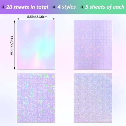 HASTHIP® 20 Sheets Vinyl Holographic Sticker 4 Styles Self Adhesive Lamination Paper Wrap for Laptop Bike Car Table Mobile Phones 8.5x11 inch 40PCS