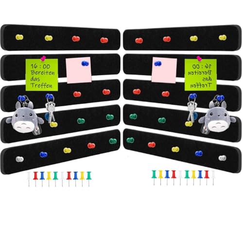 Climberty® 10 Pack Felt Bulletin Board, Vision Board Felt Message Board with 35pcs Drawing Pins, Self-Adhesive Lightweight Bulletin Board Strips for Paste Notes, Photos, Schedules (Black)