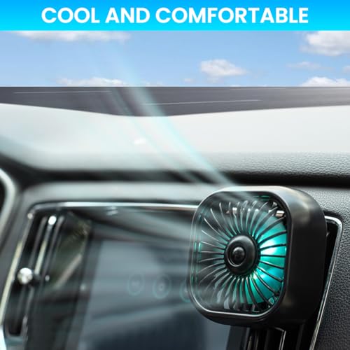 STHIRA® 5V 2A USB Car Fan Air Vent 3-Speed Adjustable Cooling Mini Quiet Operation Vehicle with Stylish LED Plug-and-Play Auto AC Clip-On Dash Small 9.3x7.9cm 3PCS