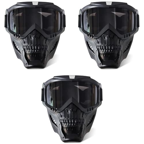 Proberos® Protective Face Mask for Bikers UV Protection Goggles for Motorcycle Bike with Soft Foam Padded Skull Style Full Cover Helmet for Dirt Off Road Skiing 3PCS