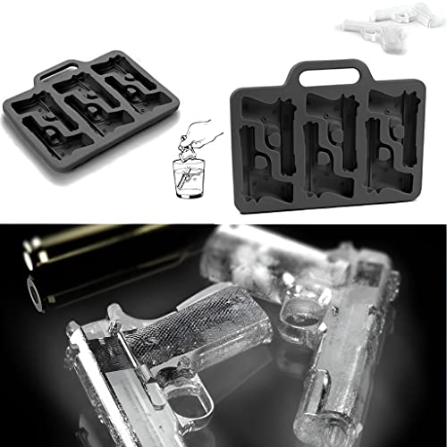 HASTHIP® 2-Pack Ice Cube Tray, Food Grade Silicone TPR Ice Mould Fun Pistol (6 Grids) and Plastic Bullet (10 Grids) Ice Mould for Whiskey Cocktails Ice Cubes, Chocolates, Jello Shots